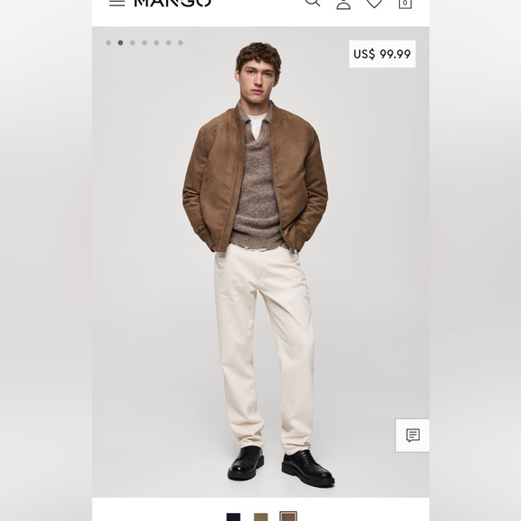 NWOT Mango Suede Effect Bomber Jacket Size Small Men’s - Picture 5 of 5